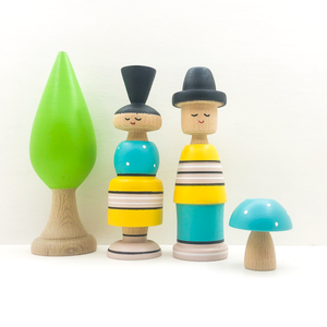 סט טורקיז וצהוב: בובות M, עץ ופטריה